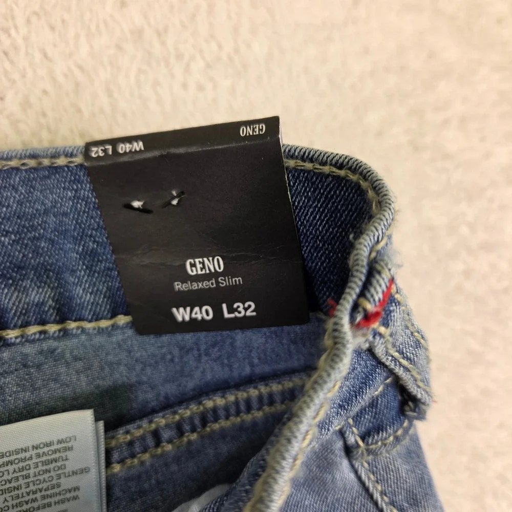 True Religion Ricky Straight Leg Blue Jeans Red Horseshoe Flap Pocket Mens 40
